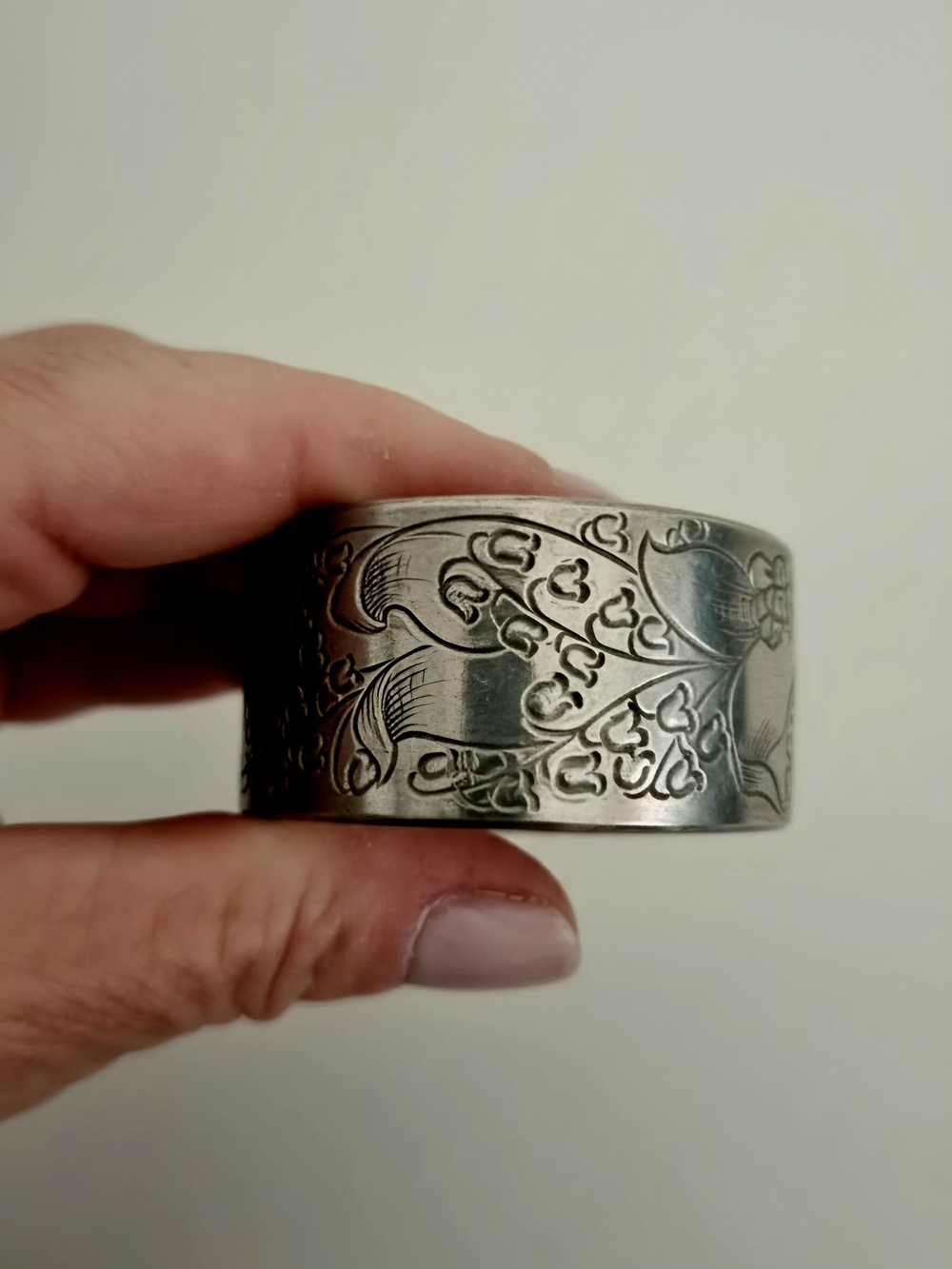 Engraved "LILY OF THE VALLEY" May Birthday Silver Cuff Bracelet for Women